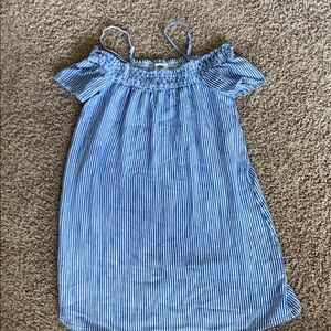 A blue a white striped dress